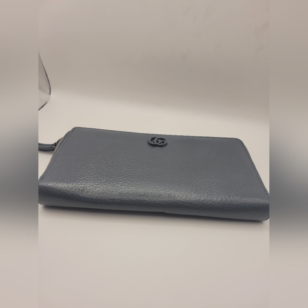 Gucci Dollar Calfskin Monochrome GG Marmont Zip Around Wallet Deep Grey NWT - Picture 3 of 8